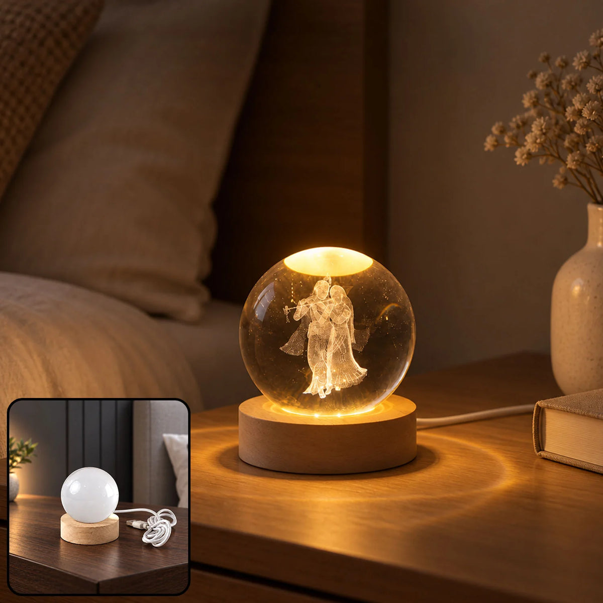 Radha Krishna 3D Crystal Lamp