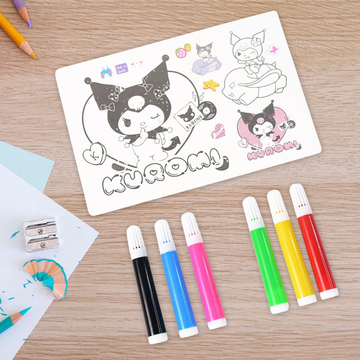 Kuromi Kids Coloring Book Set with 6 Sheets and 6 Markers