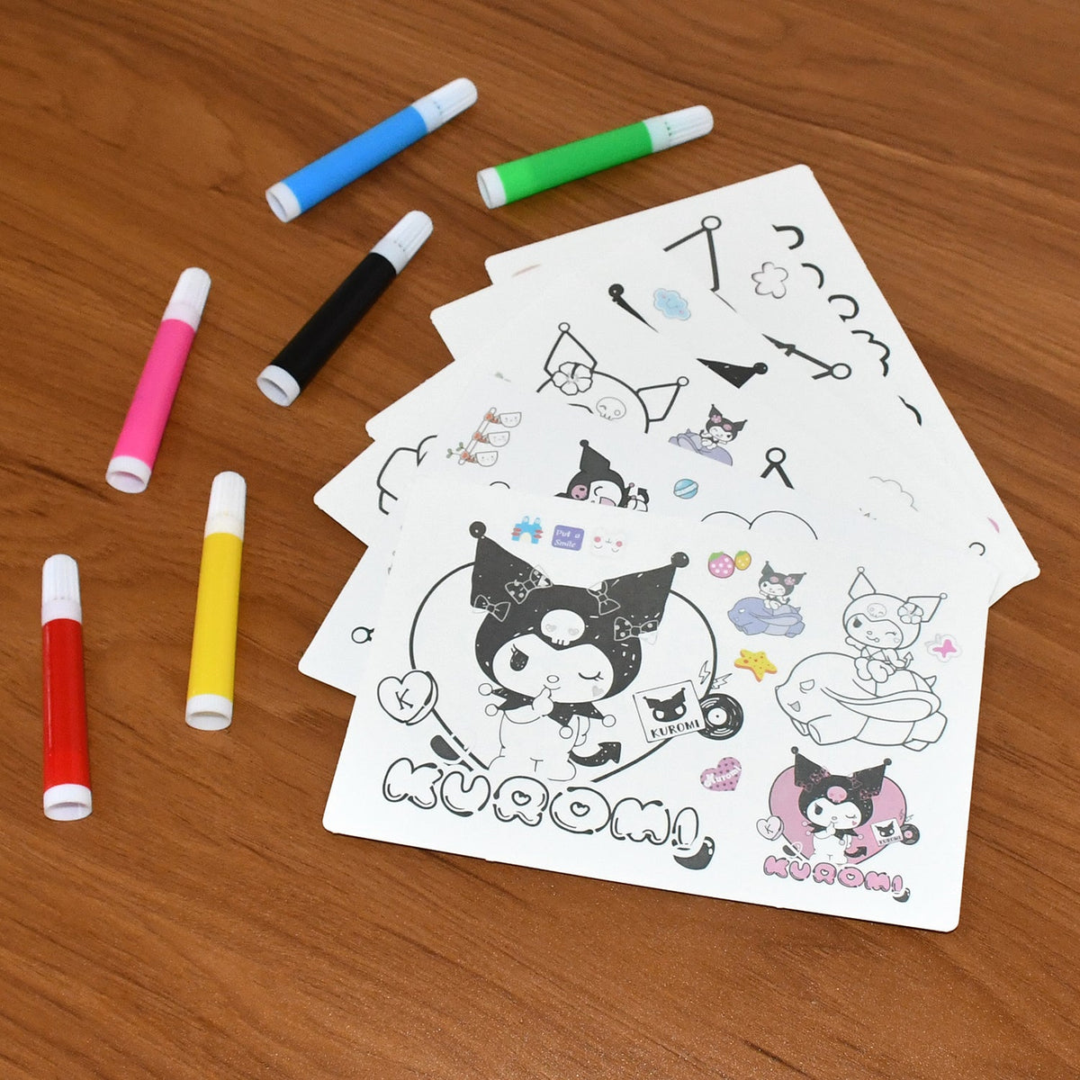 Kuromi Kids Coloring Book Set with 6 Sheets and 6 Markers